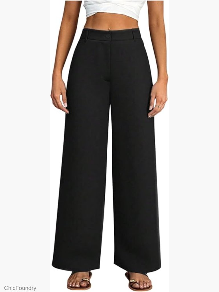 Wide Leg Dress Pants High Elastic Waist Trousers With Pockets Work Office